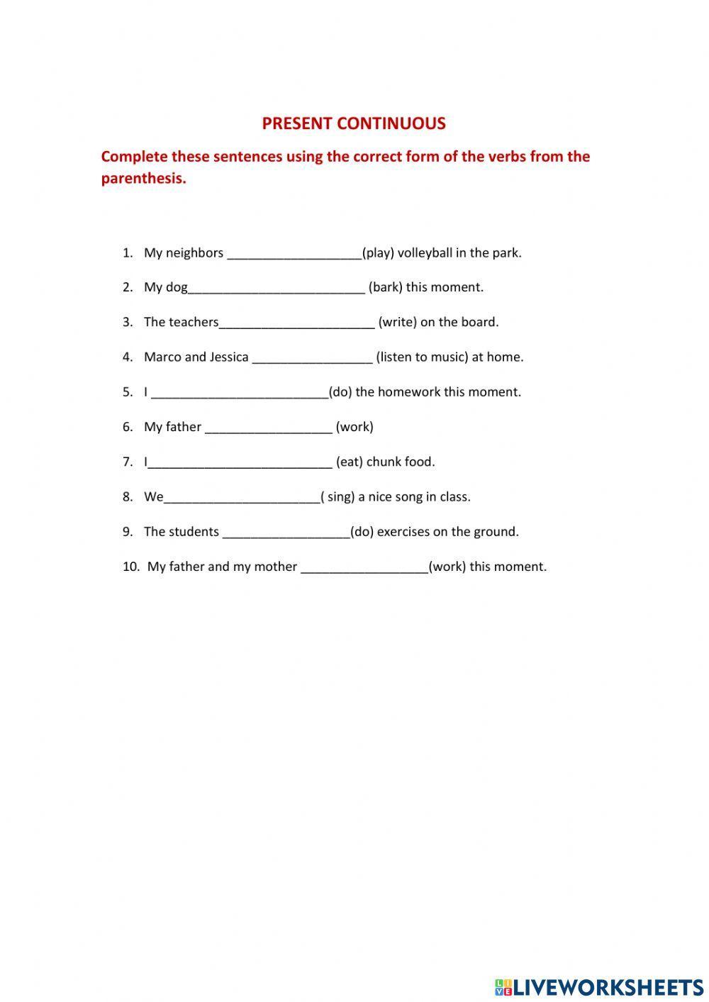 PRESENT CONTINUOUS PRACTICE