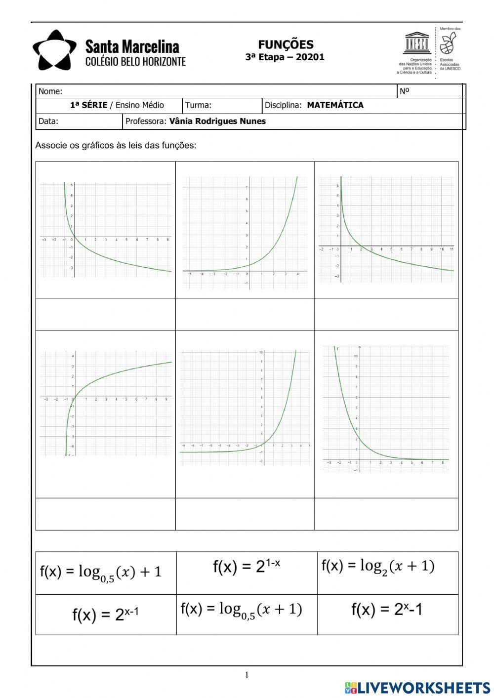 Gráficos de funções exponenciais e logarítmicas