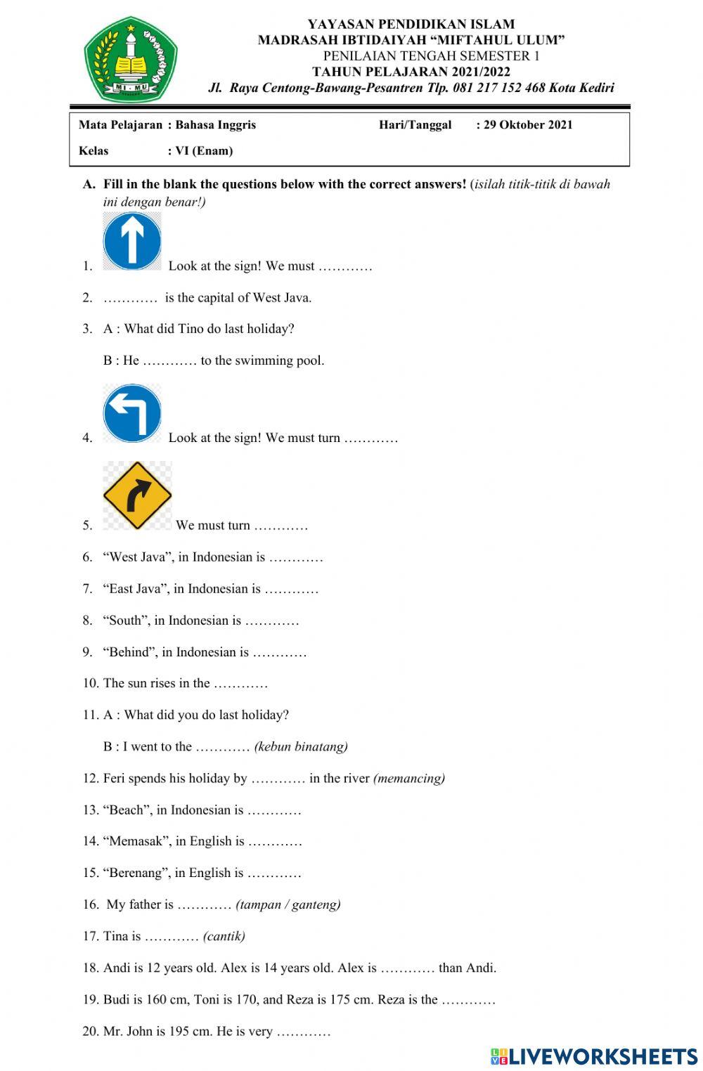 Soal pts 1 bahasa inggris