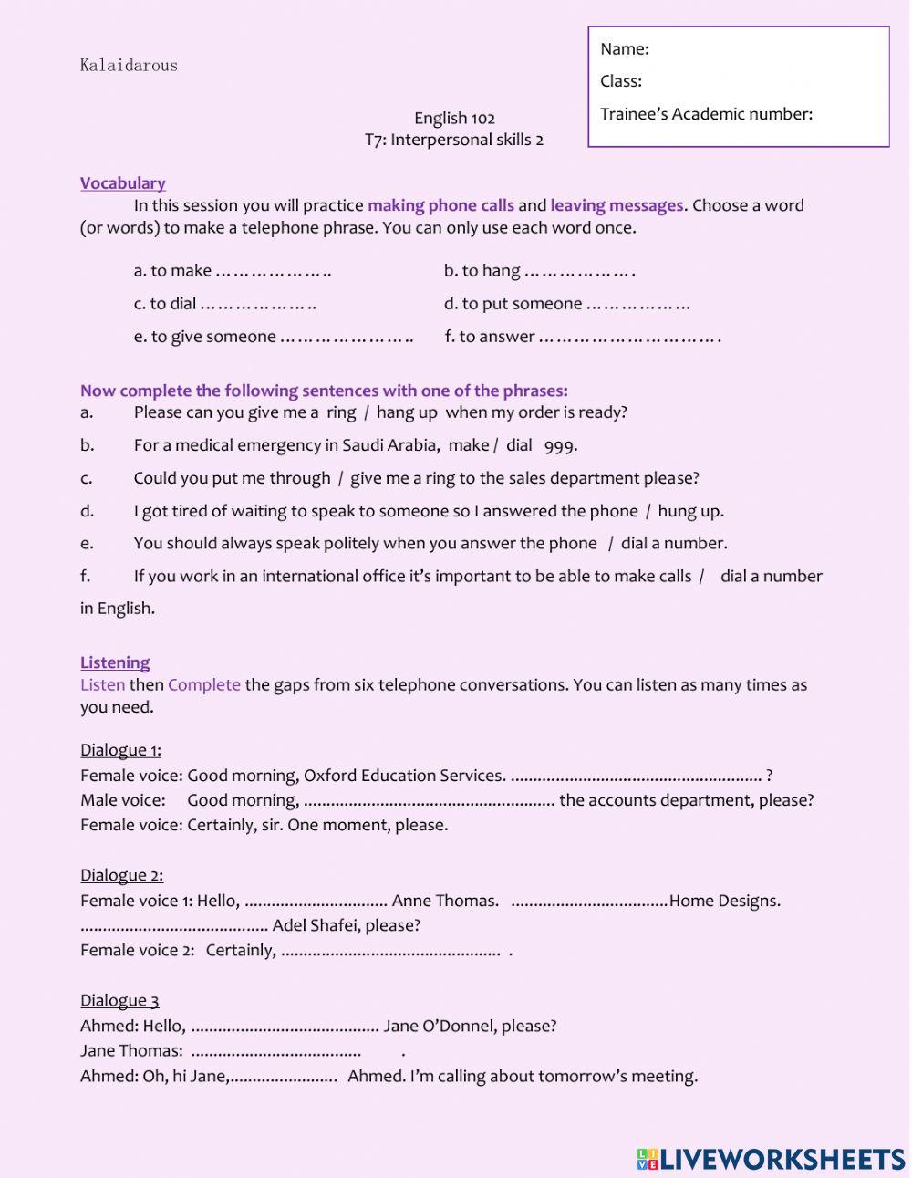 102 T7: interpersonal skills 2