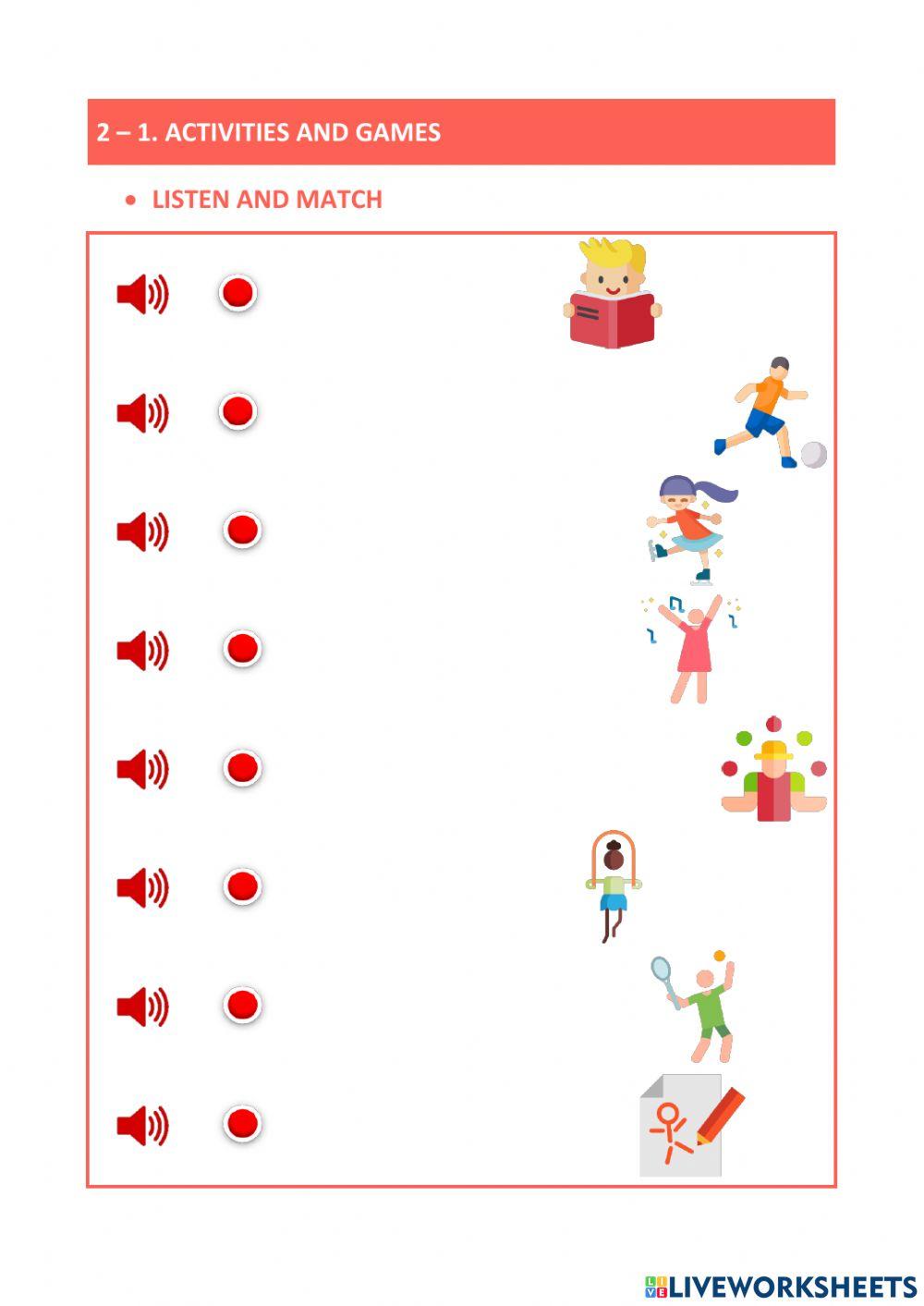 2-1. ACTIVITIES. LISTEN, READ AND MATCH worksheet | Live Worksheets