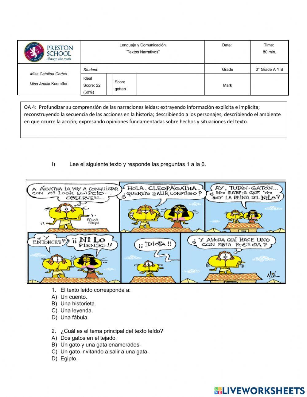 Comprensión textos narrativos.