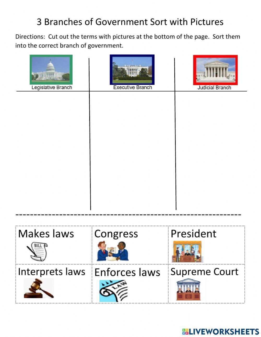 Unit 4B Three Branches of Government Sort w Pictures
