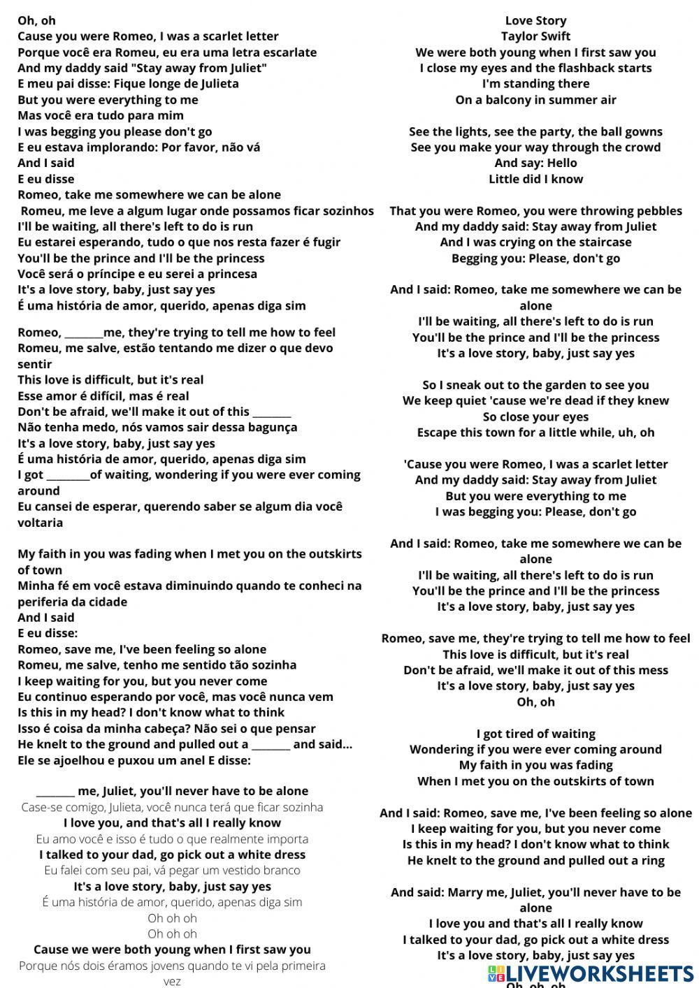 Song Love Story by Taylor Swift