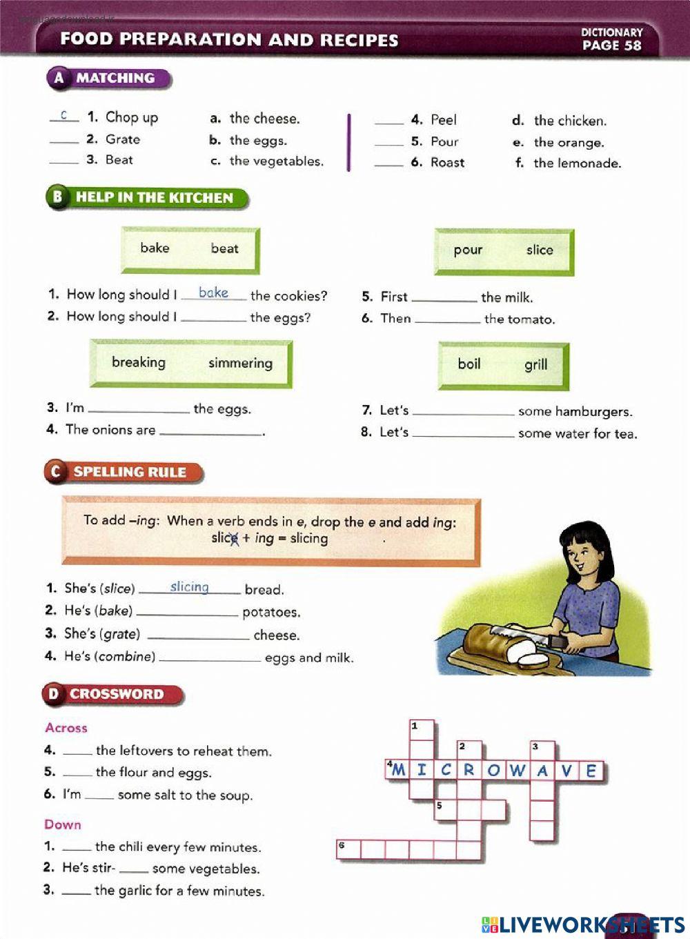 Food preparation and cookware vocabulary 