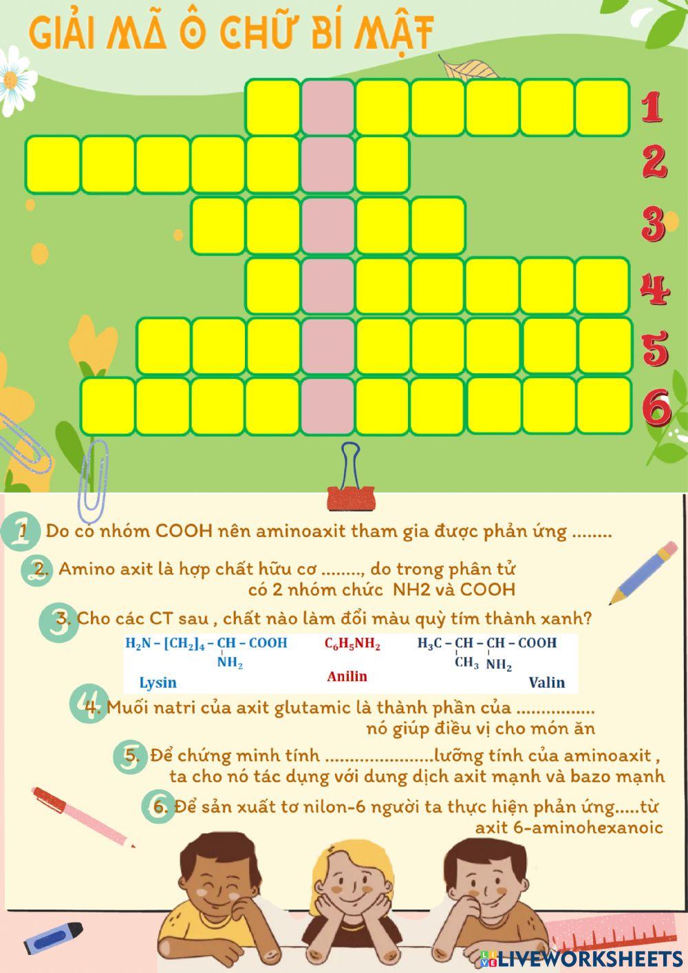 Luyện tập amin - aminoaxit Ô CHỮ