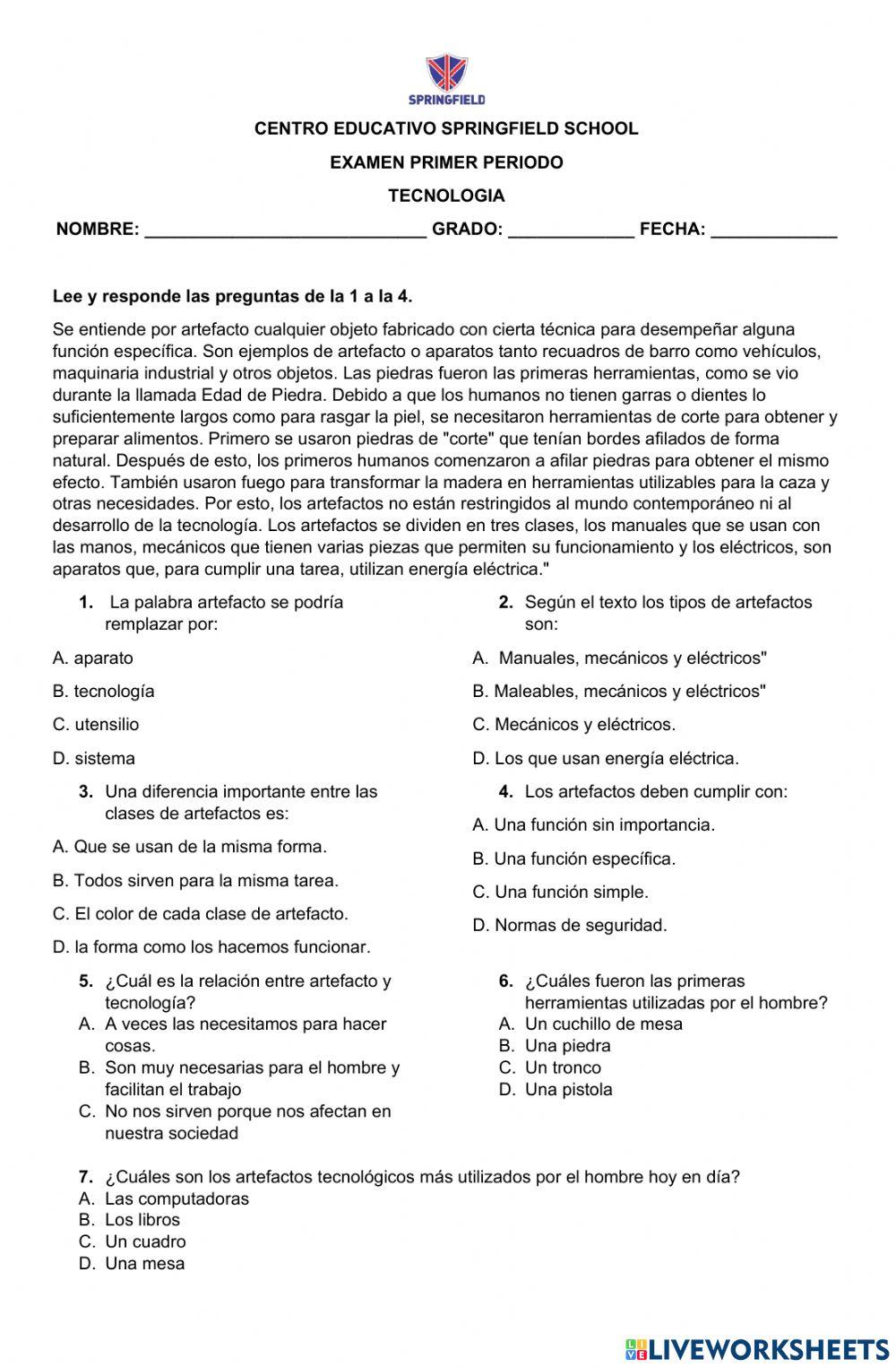 Examen tecnologia primer periodo