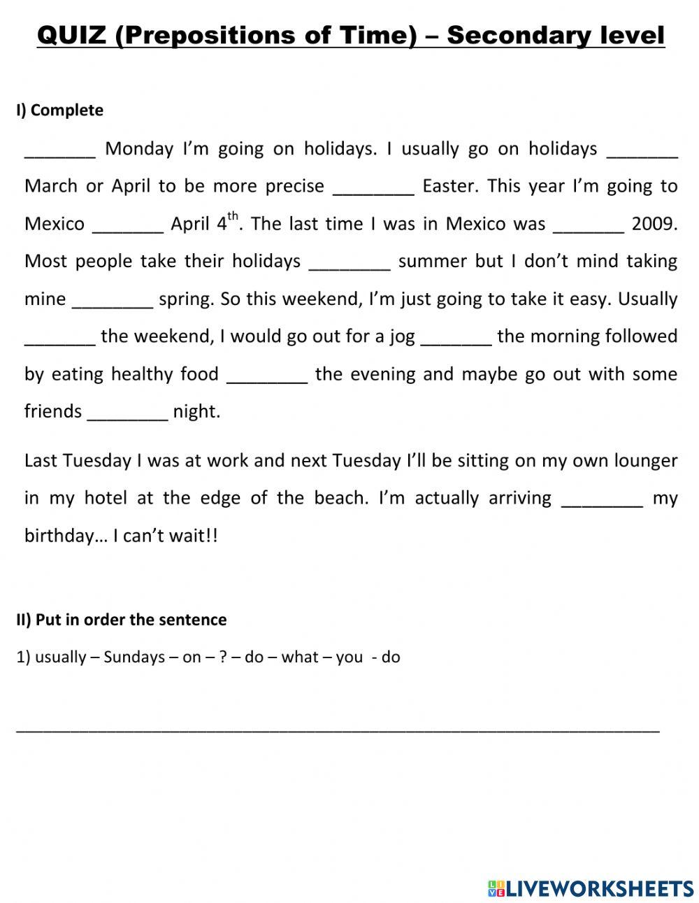 Prepositions of time