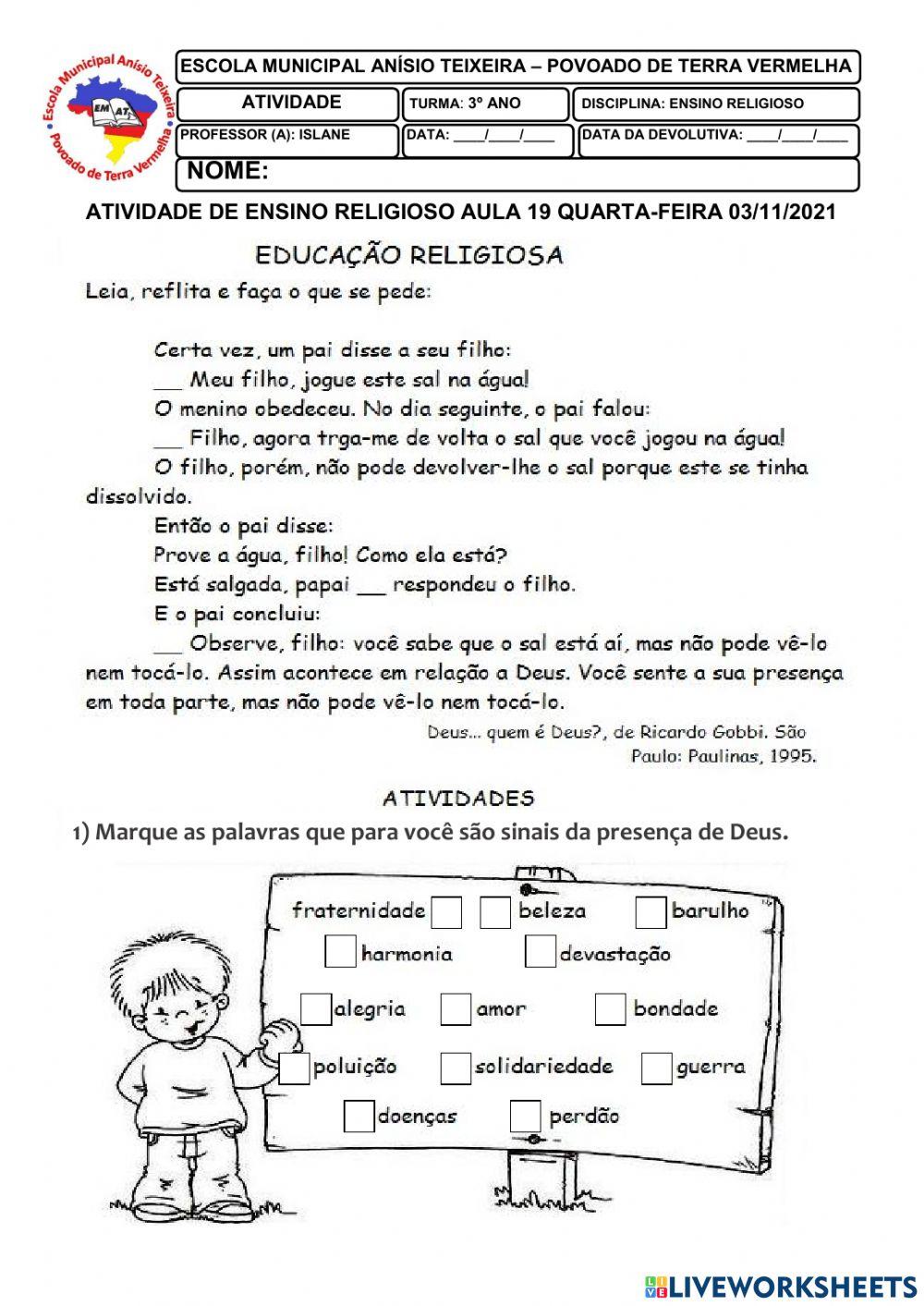 Atividade de ensino religioso