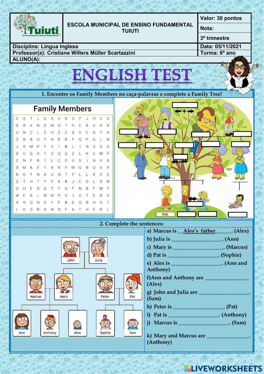 English Test - Family members and possessives