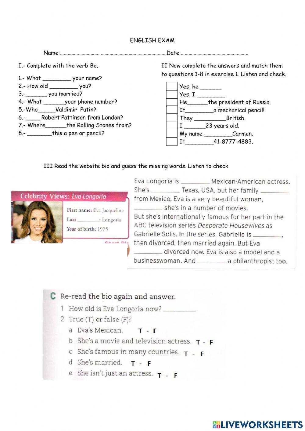 Exam Jessie Glyn Live Worksheets Exam Jessie Glyn Live Worksheets