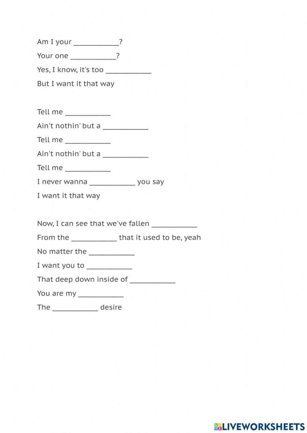 Song - Backstreet boys - I wanted that way