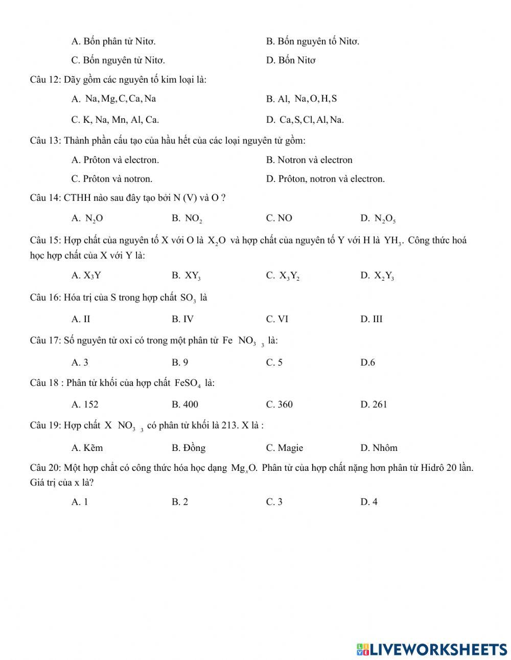 Kiểm tra giữa kì I - Hóa 8