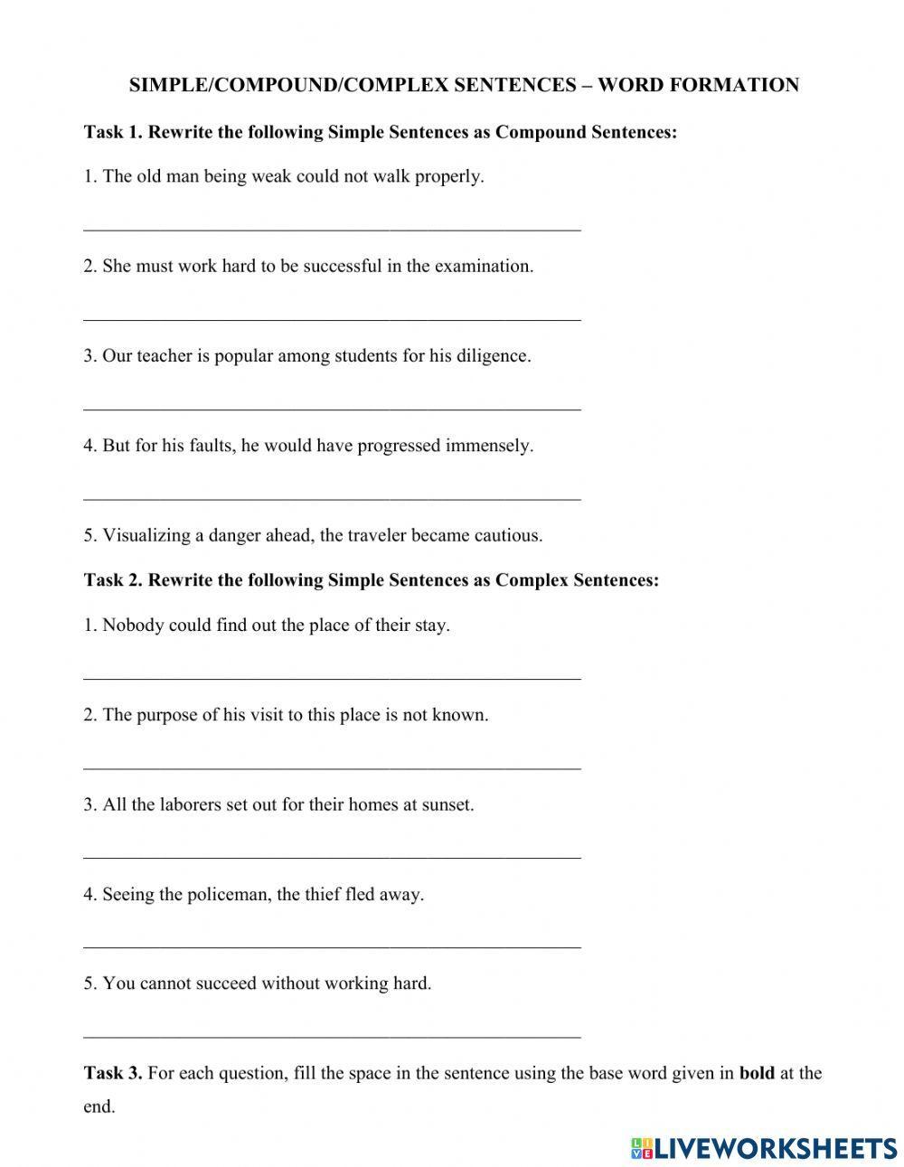 Sentence transformation - Word formation