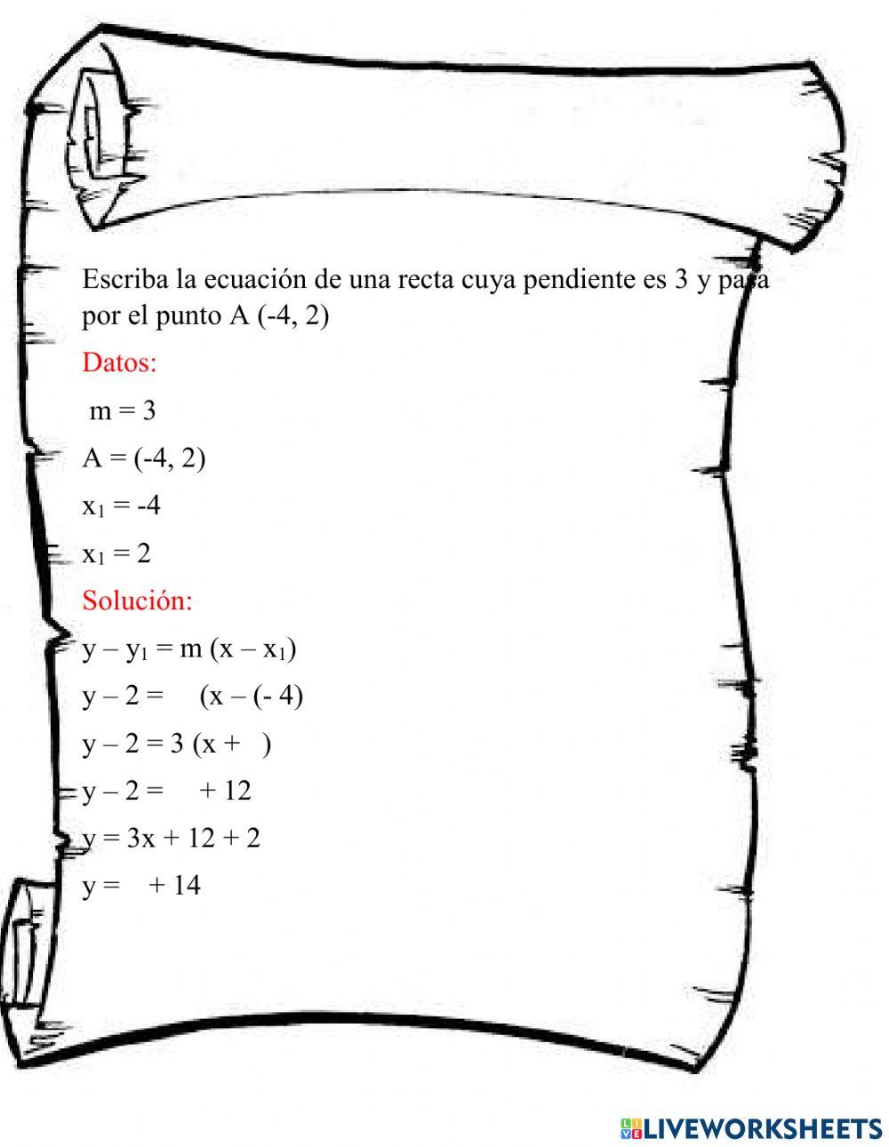 Ecuación de una recta punto pendiente