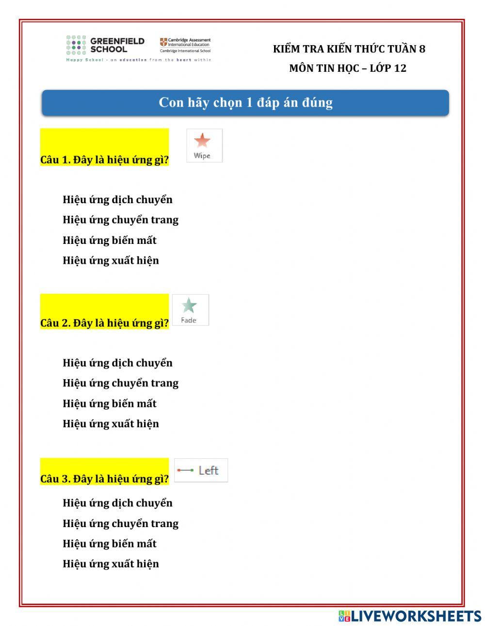 Khối 12 - Tuần 8