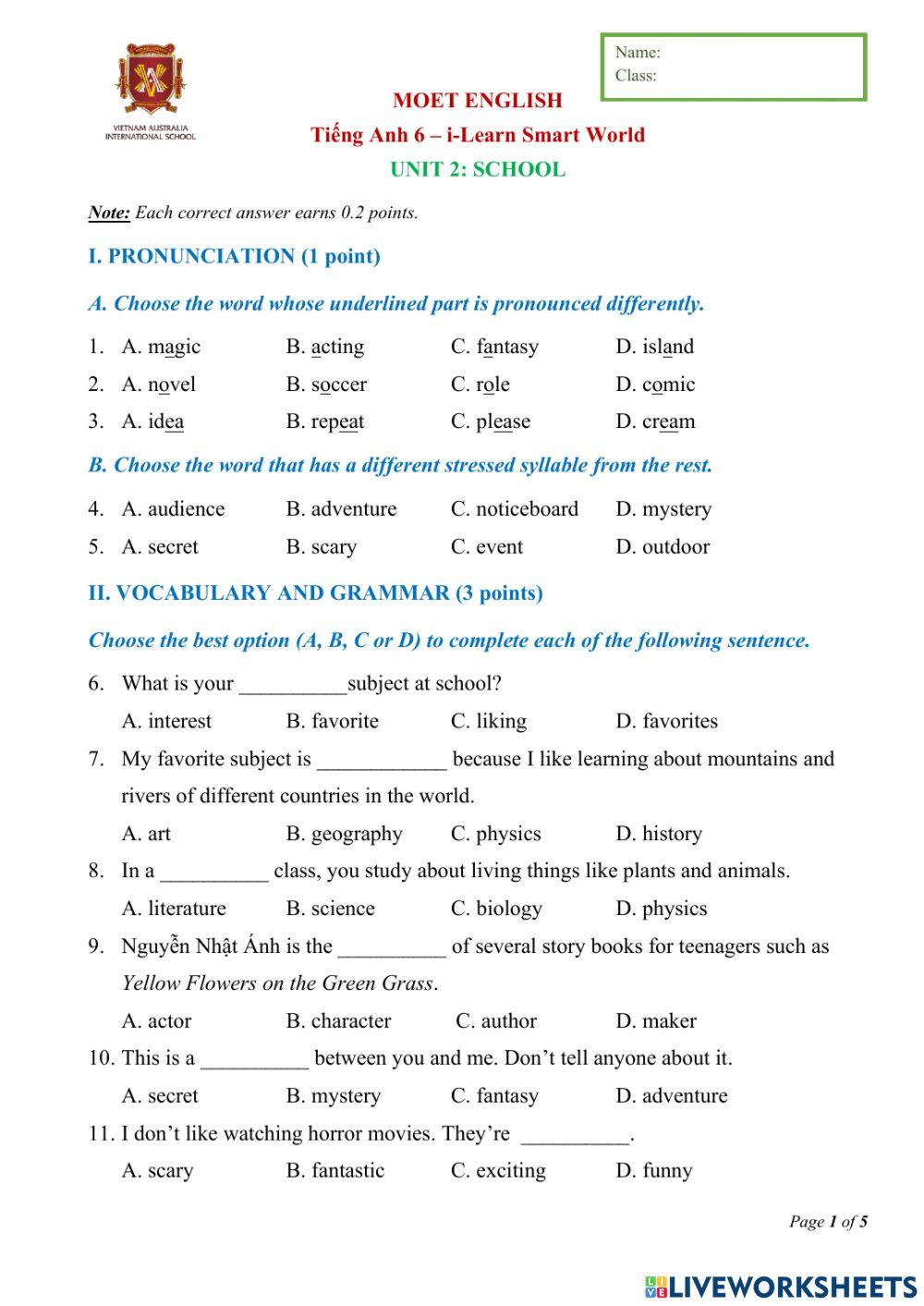MOET English Grade 6 Unit 2