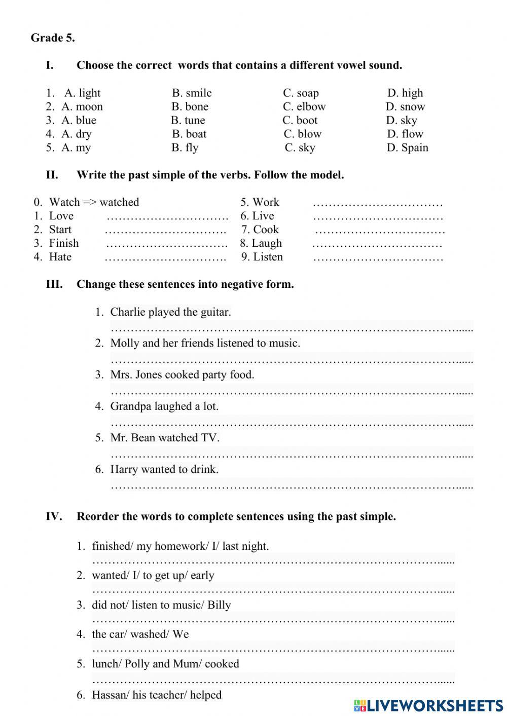 English 5 interactive worksheet for Grade 5 | Live Worksheets