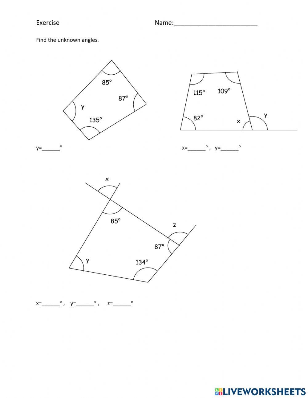 Finding unknown angles in quadrilaterals