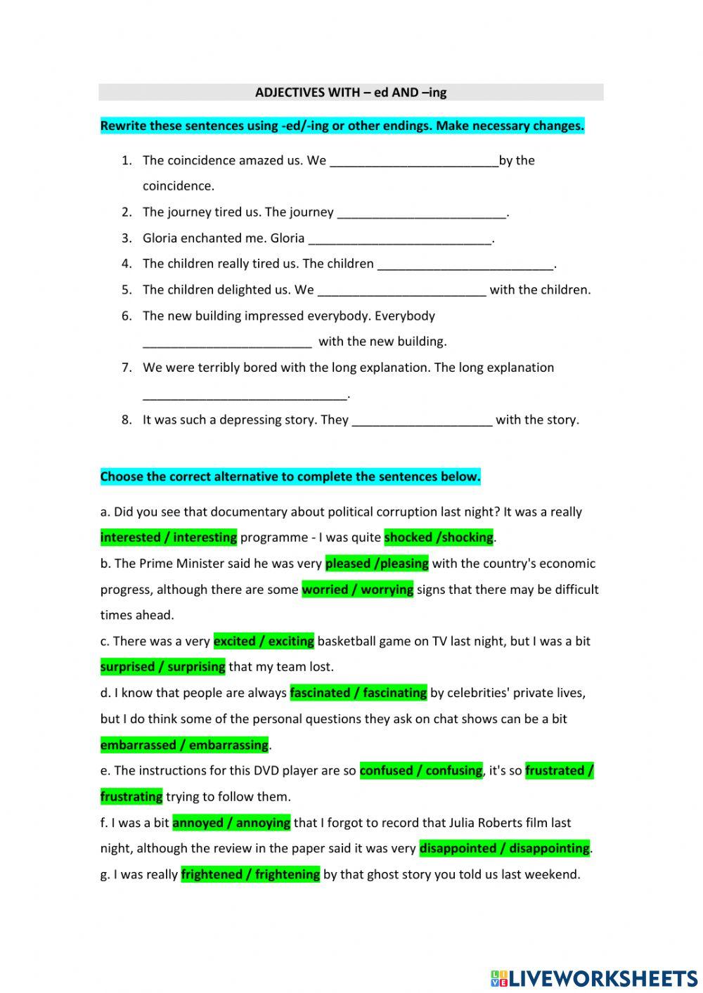 Adjectives with -ED and -ING