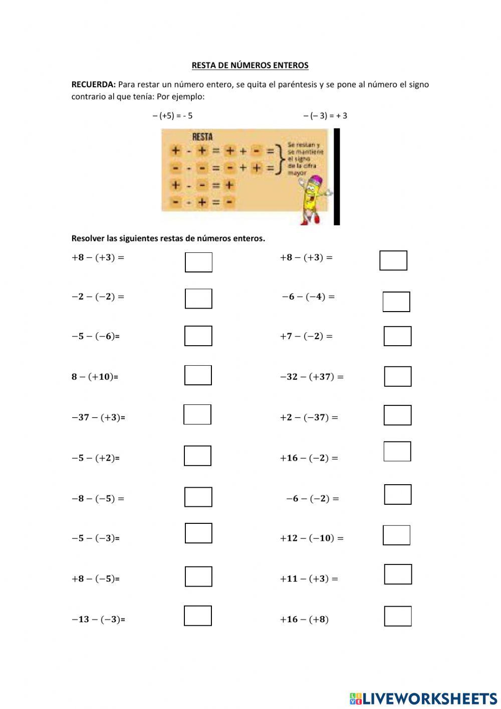 Restas de Números Enteros