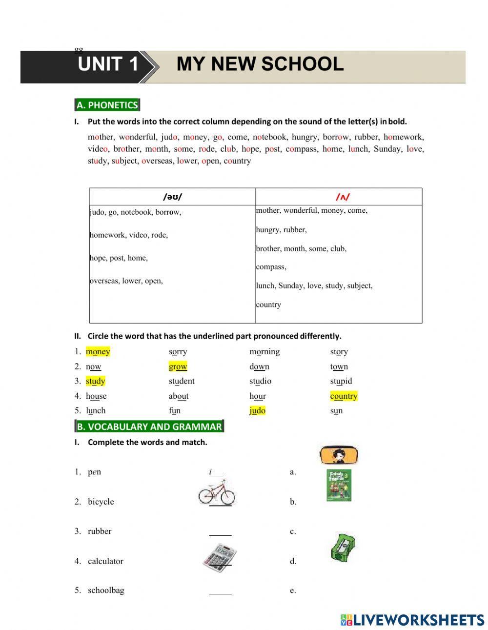 MLH6 - Unit 1 - My new school - keys