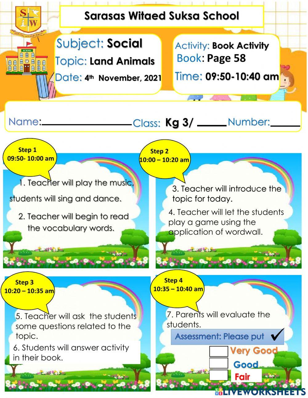 Lesson plan in land animals
