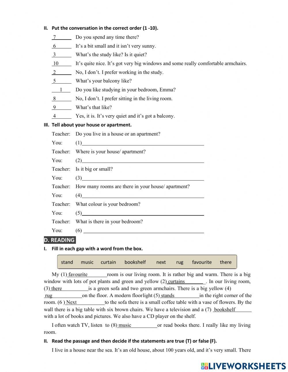 MLH6 - Unit 2 - My house - Đáp án