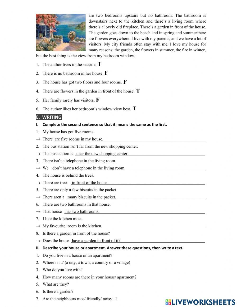 MLH6 - Unit 2 - My house - Đáp án