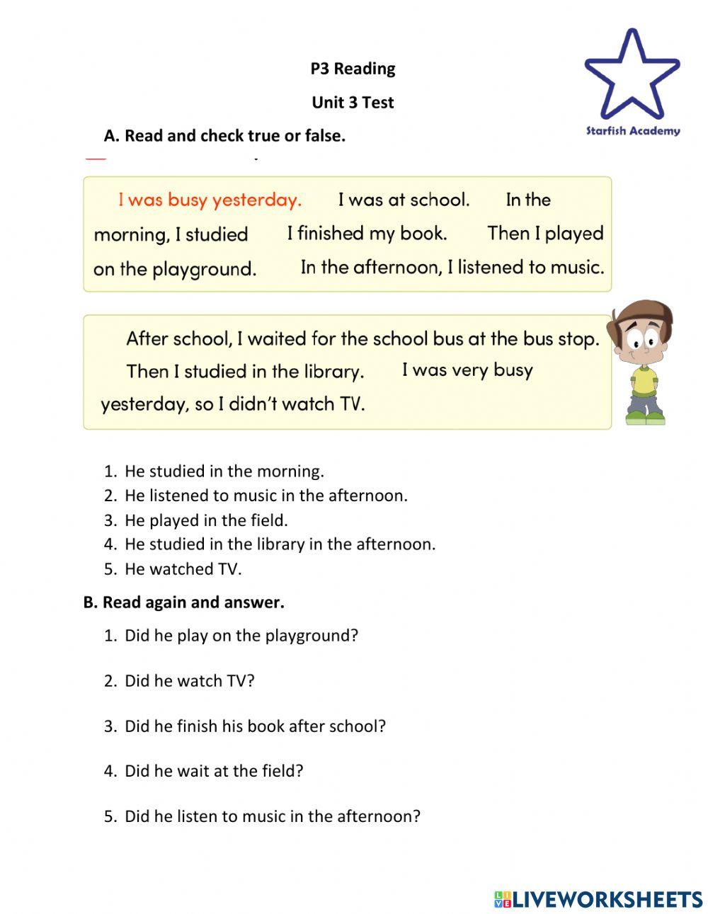 Unit 3 Simple past reading
