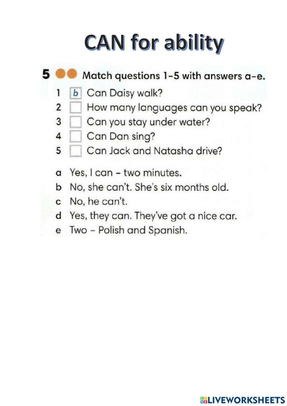 Wider World 1 - Unit 1.2 Grammar (CAN for ability)