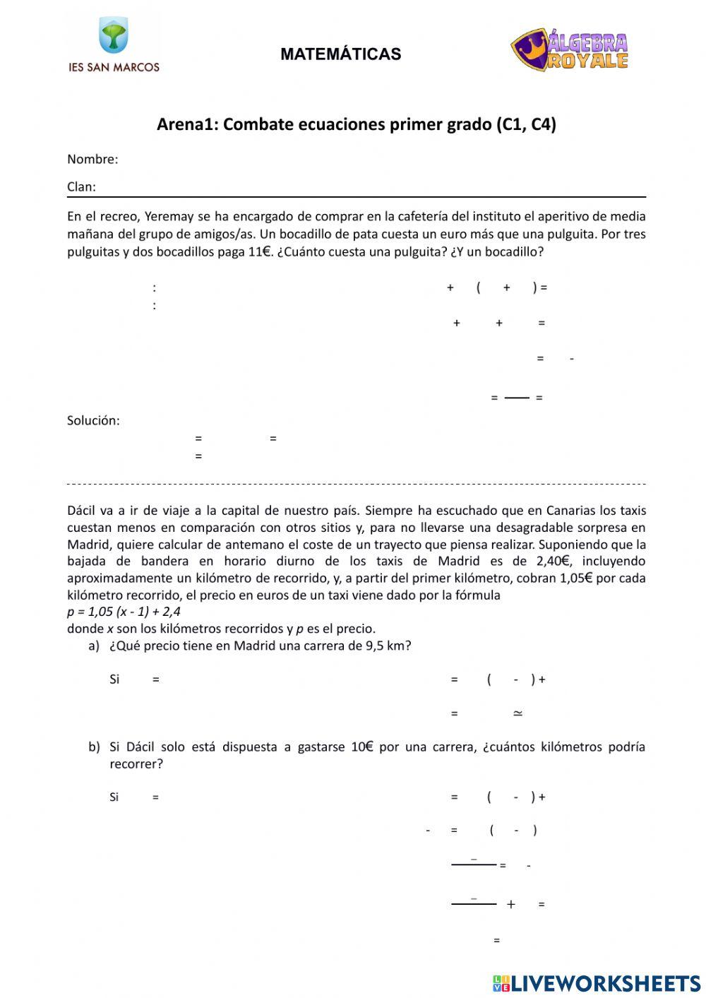 Ecuaciones primer grado