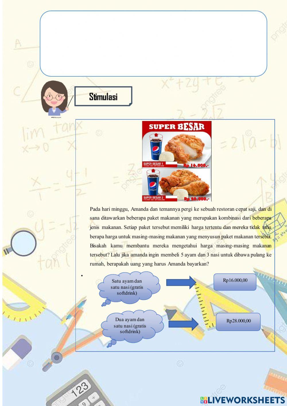 Menyelesaikan Soal Cerita yang Berkaitan dengan Sistem Persamaan Linear Dua Variabel (SPLDV)