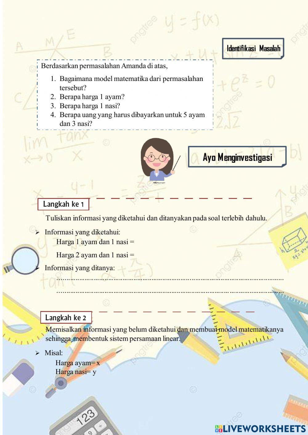 Menyelesaikan Soal Cerita yang Berkaitan dengan Sistem Persamaan Linear Dua Variabel (SPLDV)