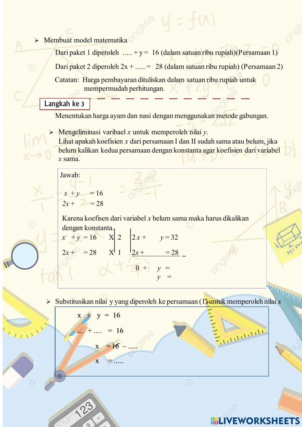 Menyelesaikan Soal Cerita yang Berkaitan dengan Sistem Persamaan Linear Dua Variabel (SPLDV)