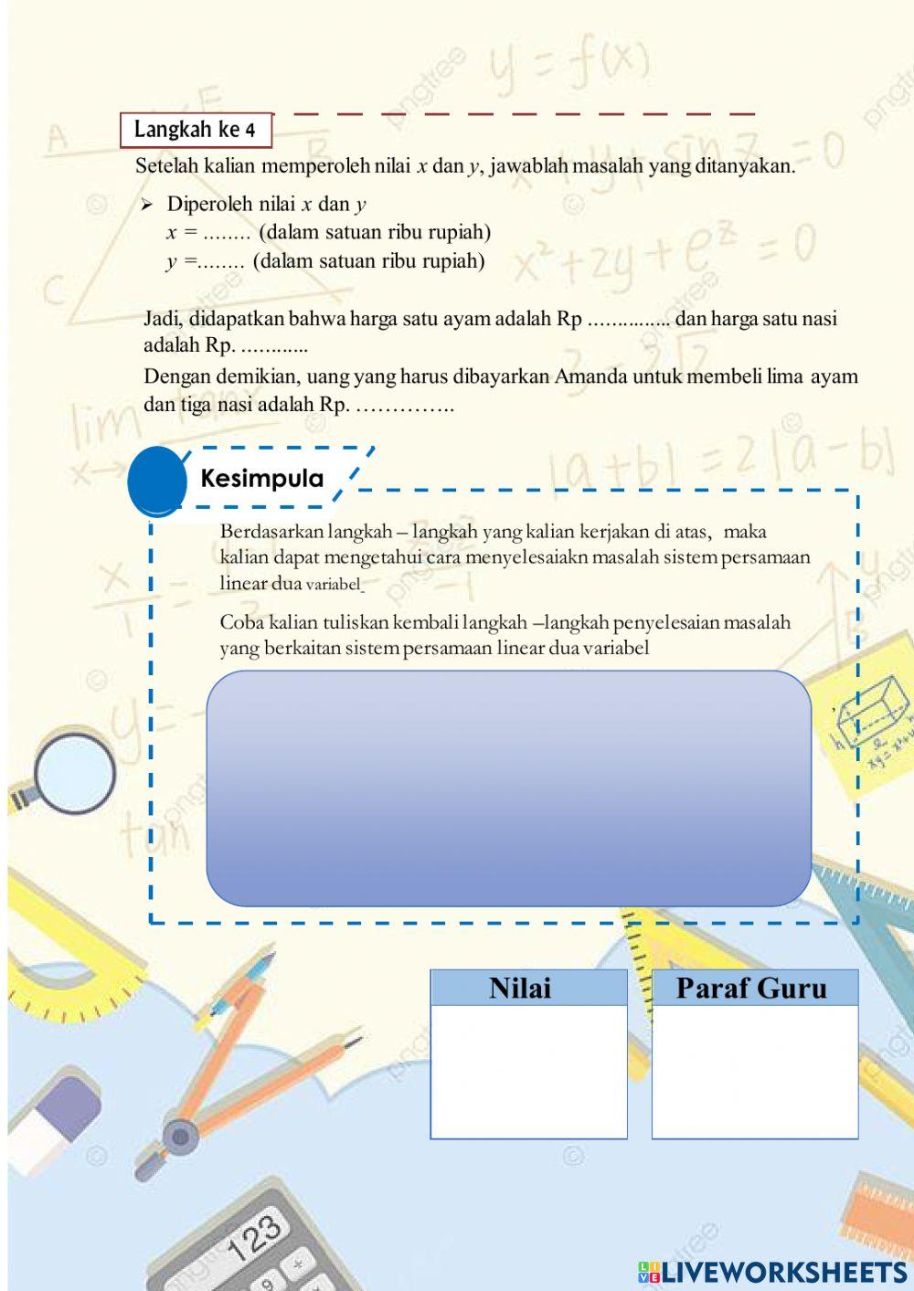 Menyelesaikan Soal Cerita yang Berkaitan dengan Sistem Persamaan Linear Dua Variabel (SPLDV)