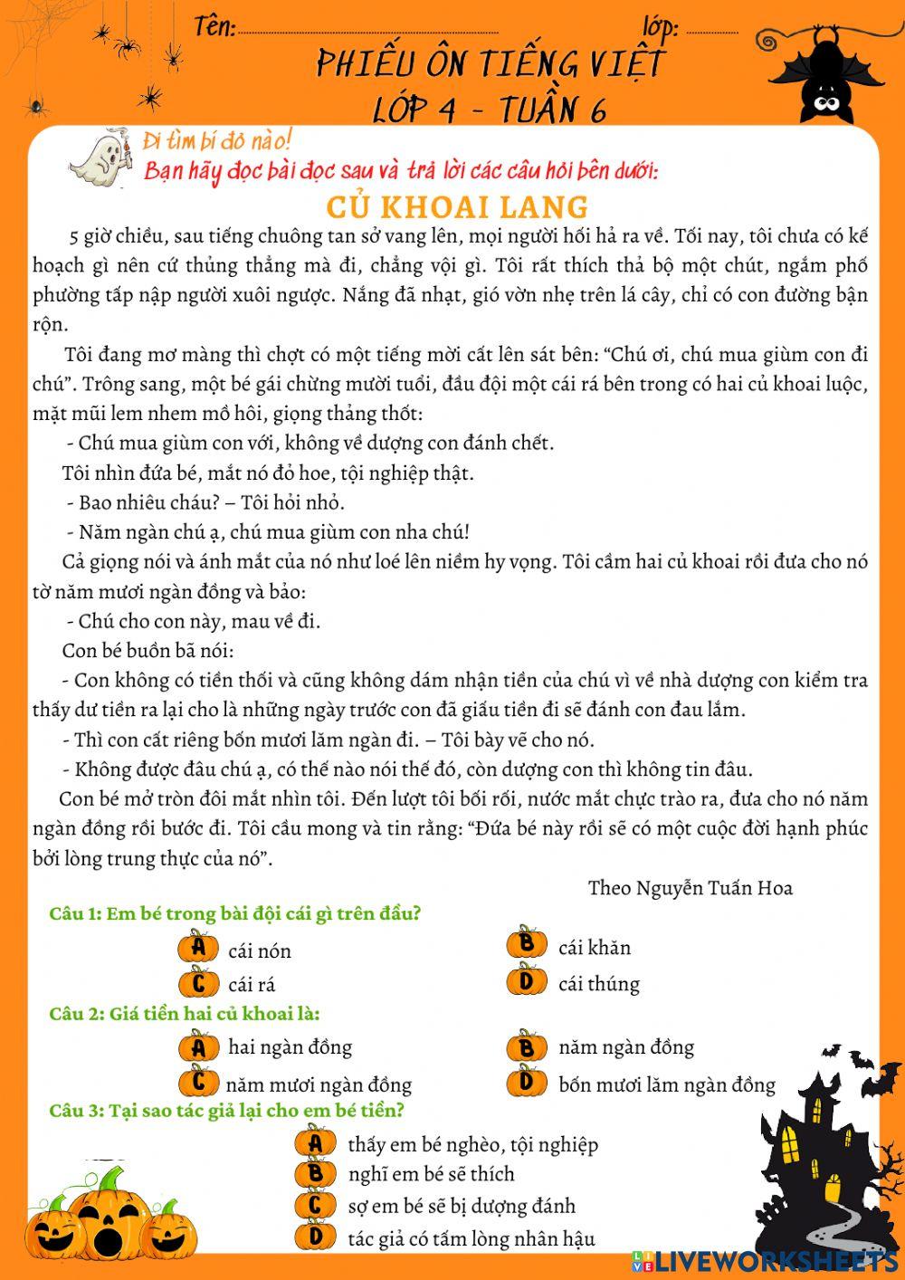 Phiếu bài tập cuối tuần Tiếng Việt - Tuần 6