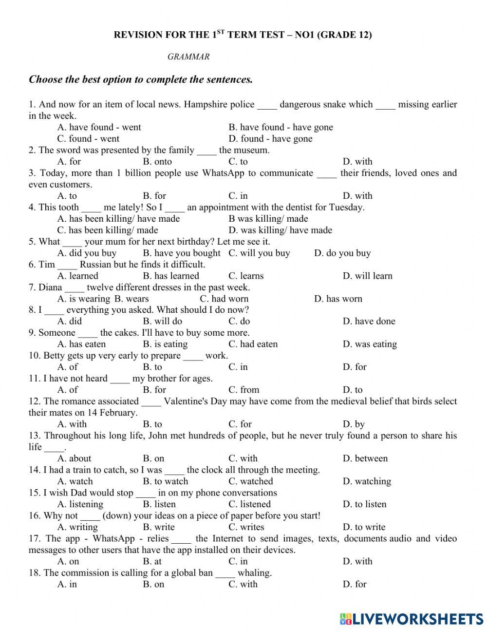 Đề cương ôn thi hk1 khối 12