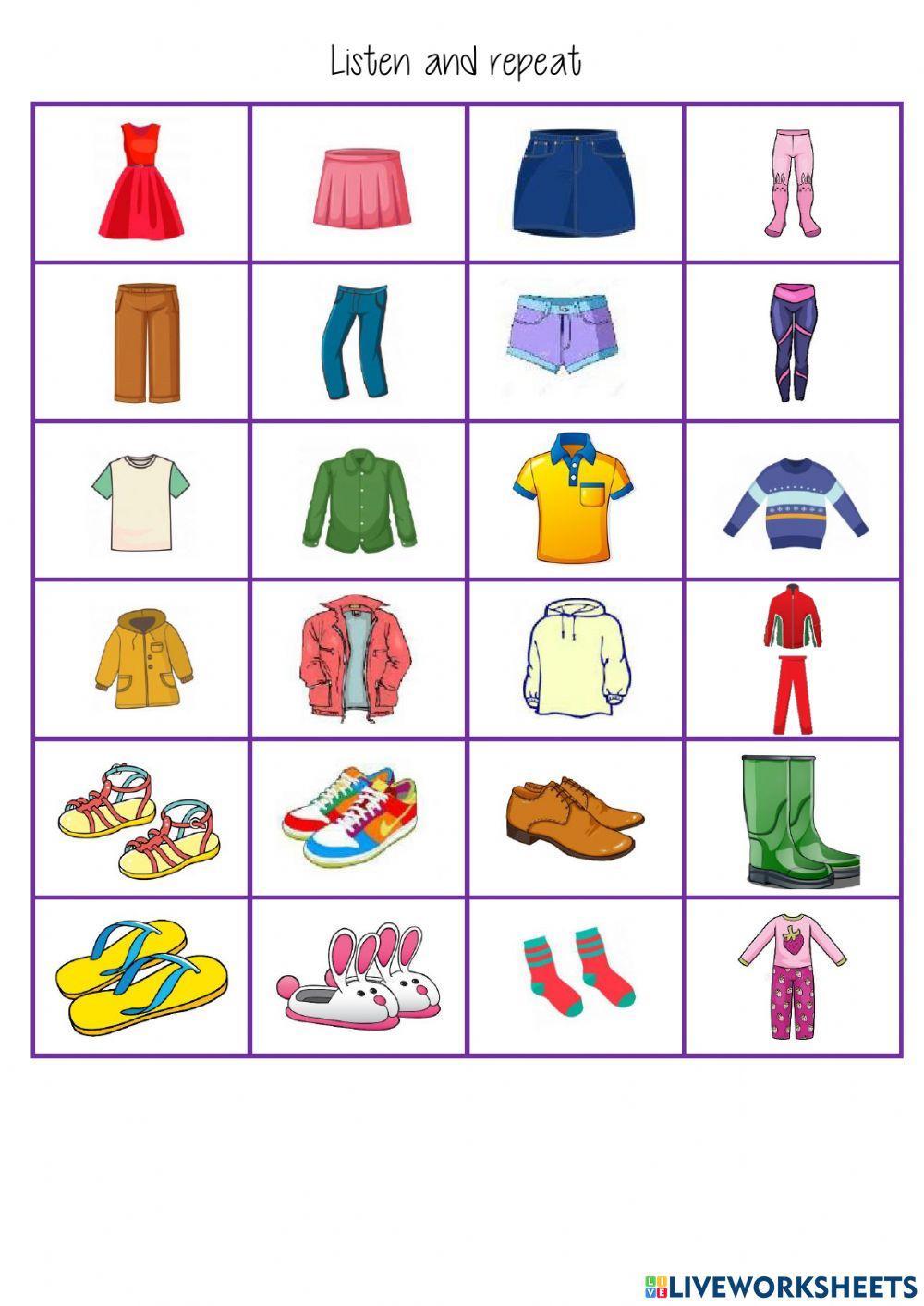 Listen and choose clothes worksheet | Live Worksheets