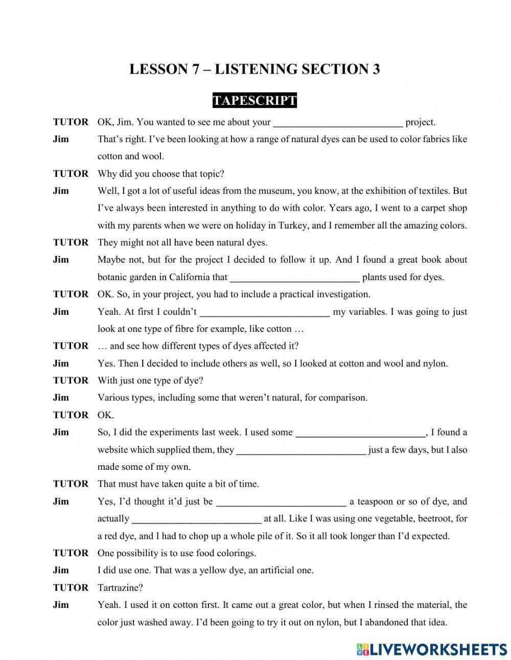 Lesson 7 Online Exercise For Live Worksheets Lesson 7 Online Exercise For Live Worksheets