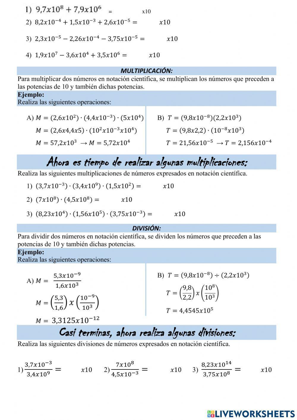 Operaciones con notacion cientifica