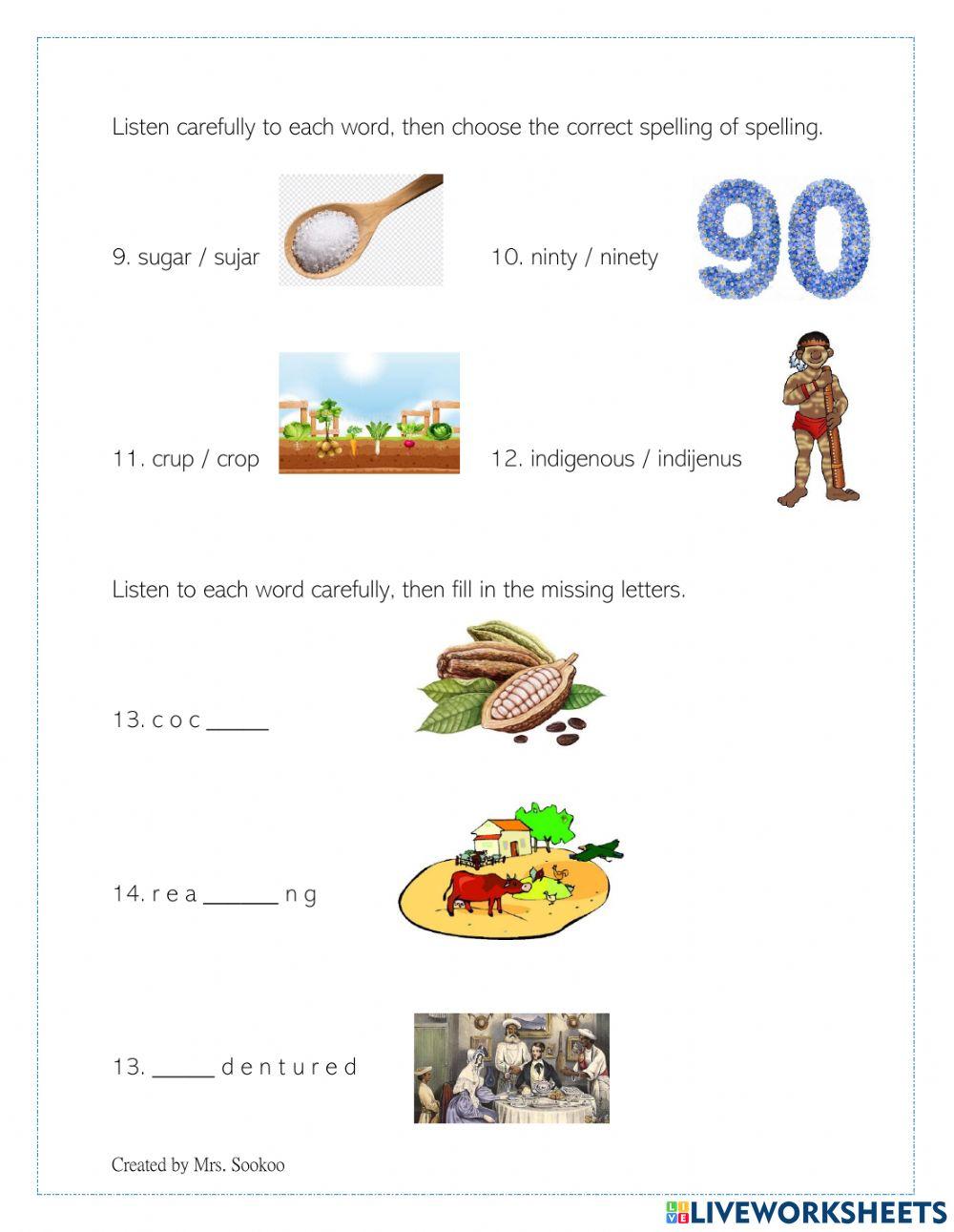 Weekly Test - Spelling 29th Oct