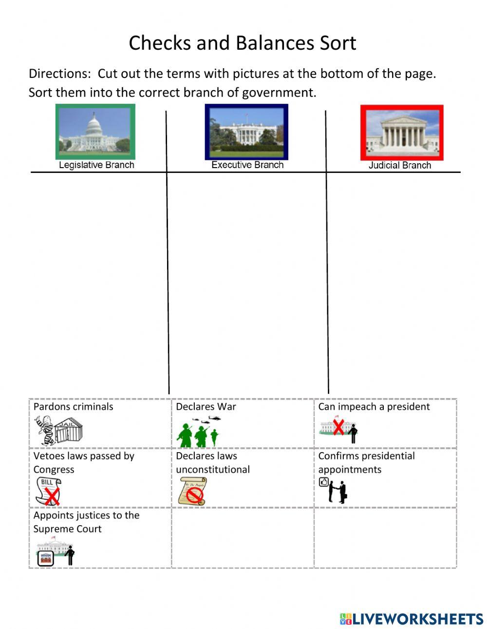 Unit 4B Checks and Balances Sort w Pictures worksheet Live Worksheets
