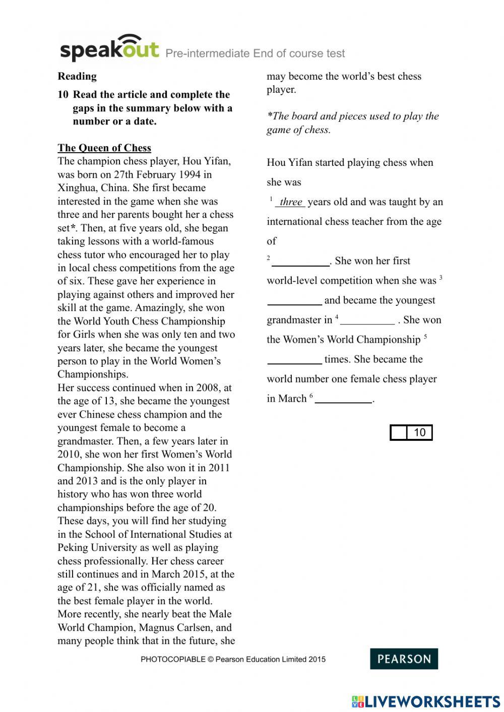 Final test -  Speak out -Pre- Intermediate