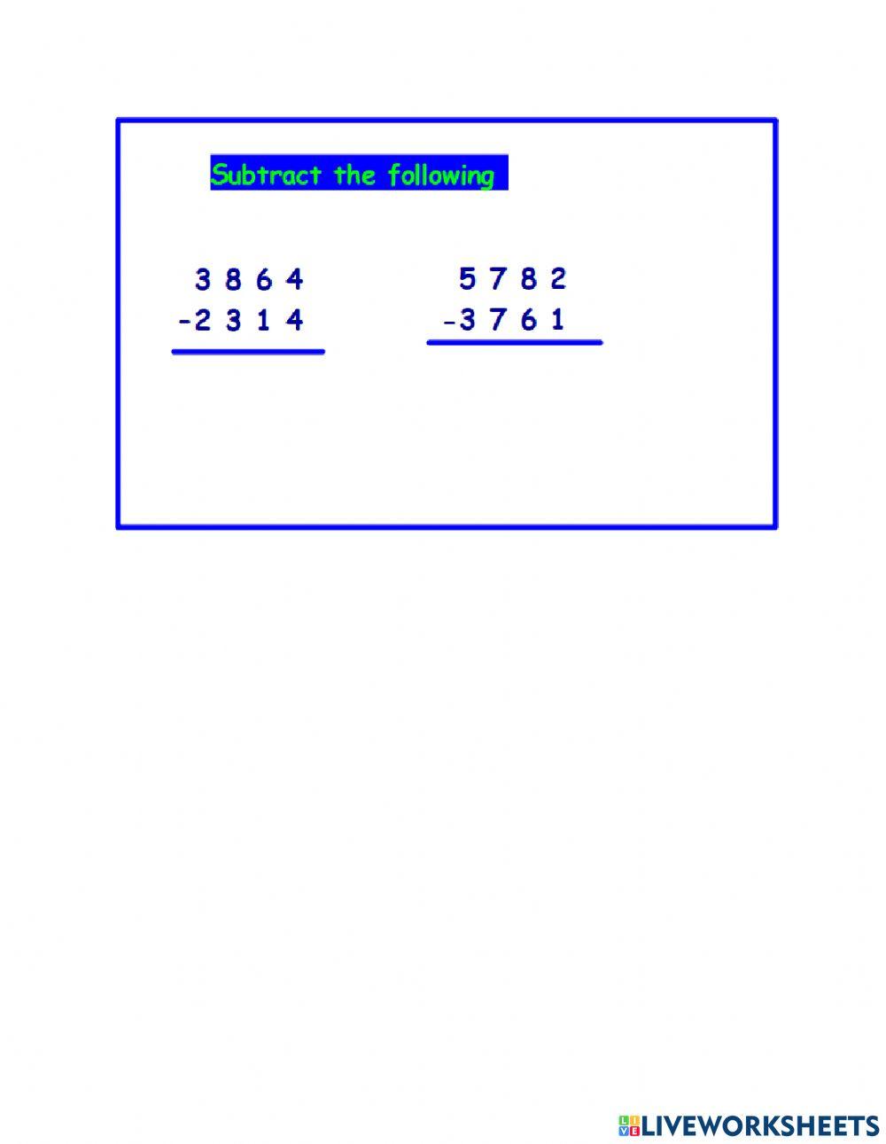Subtraction carry over starter online exercise for live worksheets