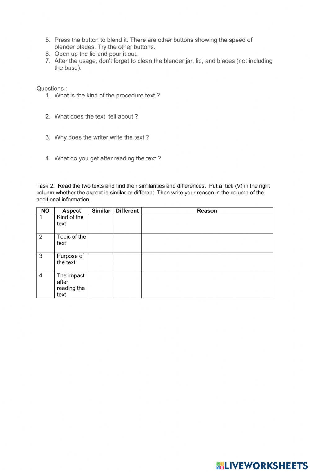 Procedure Text exercise for Pre-elementary | Live Worksheets