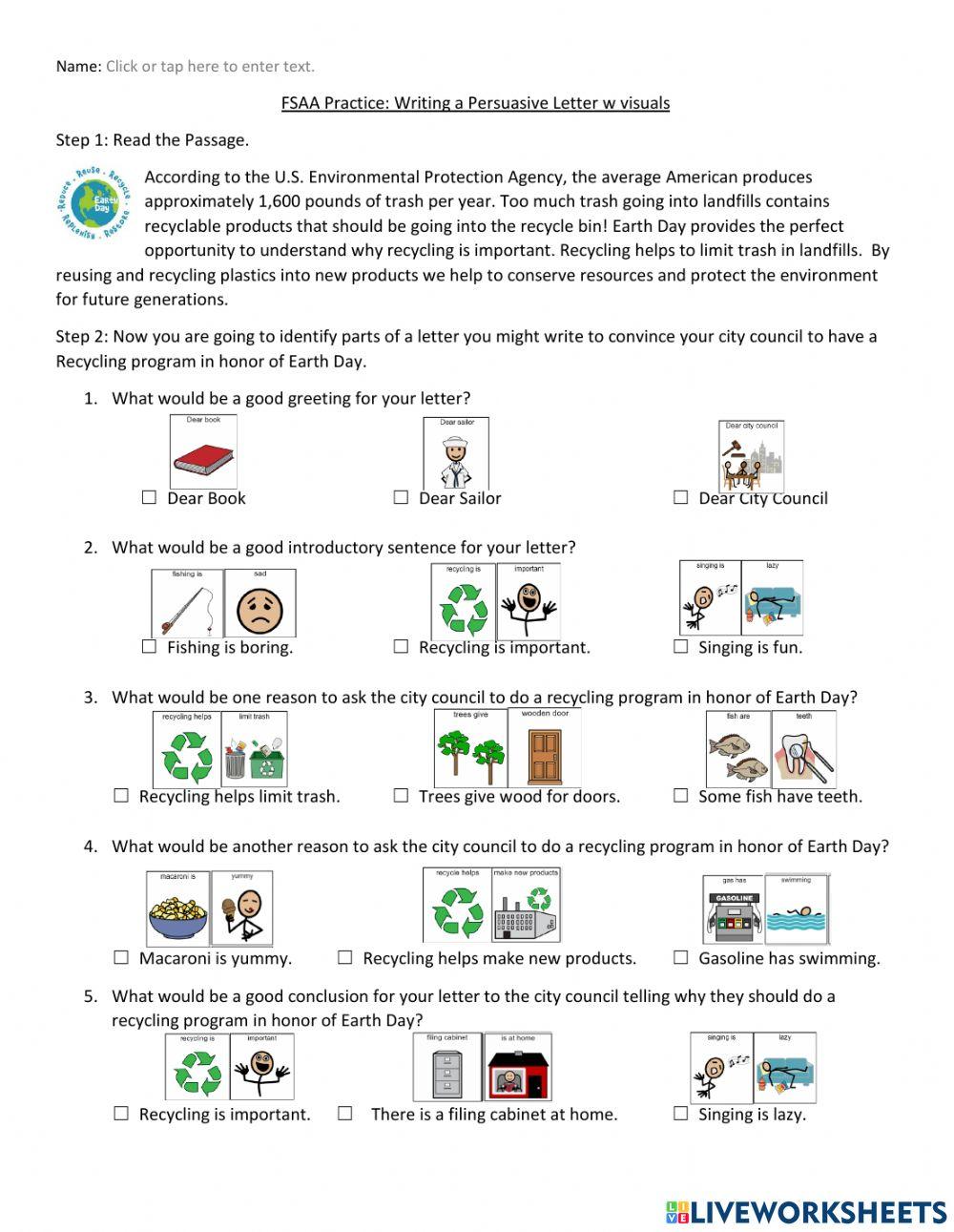 FSAA Practice Writing a Persuasive Letter w visuals