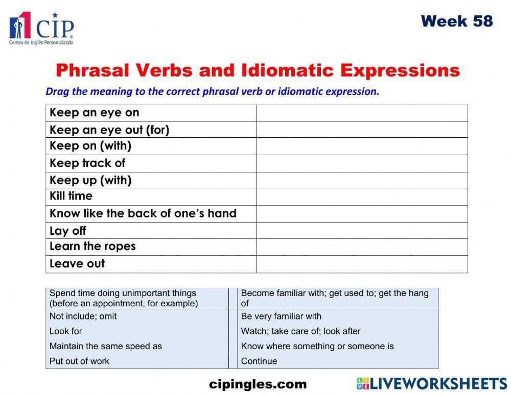 Phrasal Verbs and Idiomatic Expressions Week 58