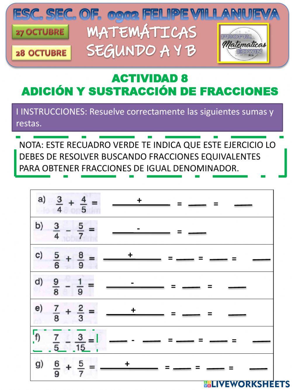 Operaciones con fracciones