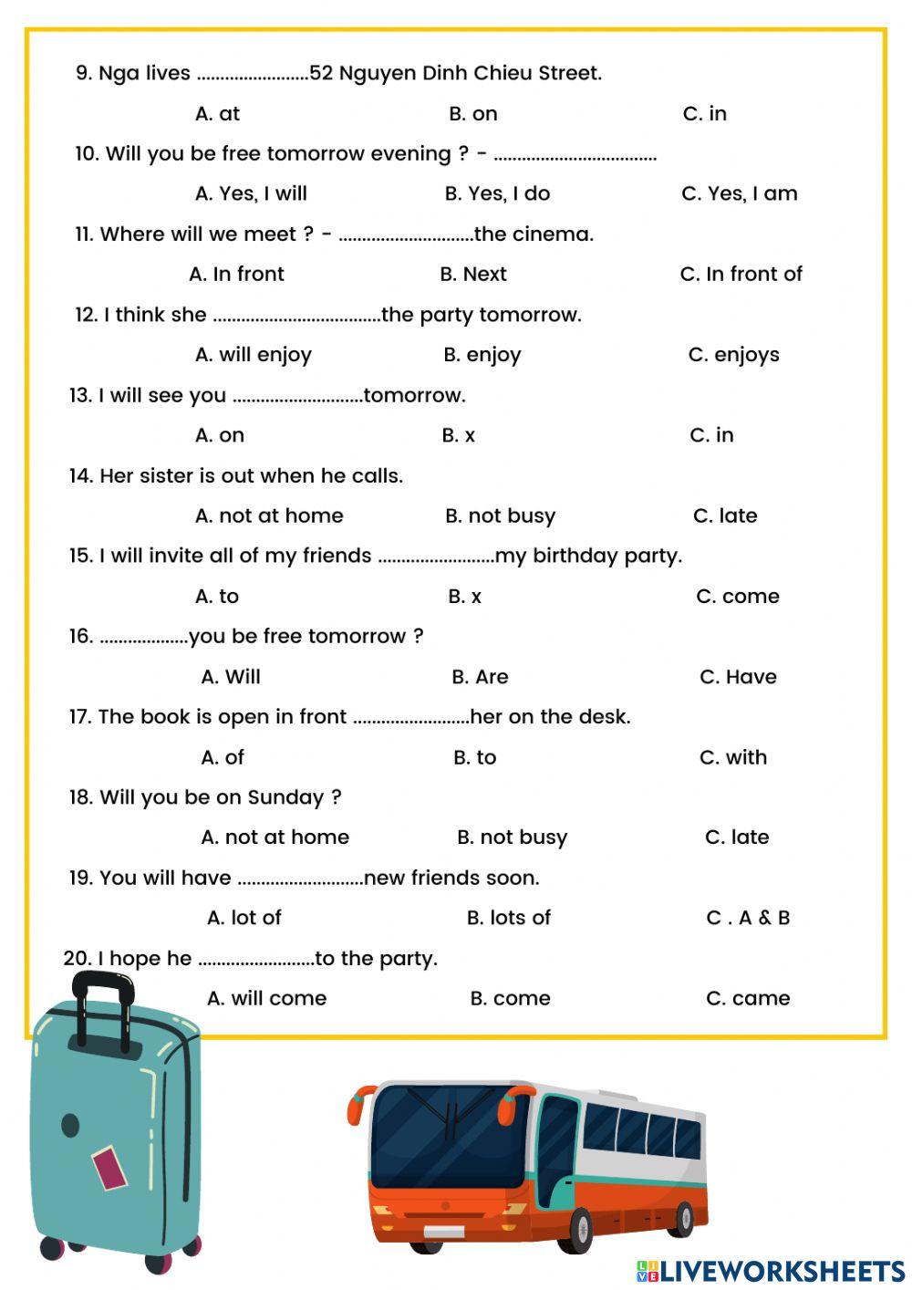 Worksheet Unit 5-Grade 5